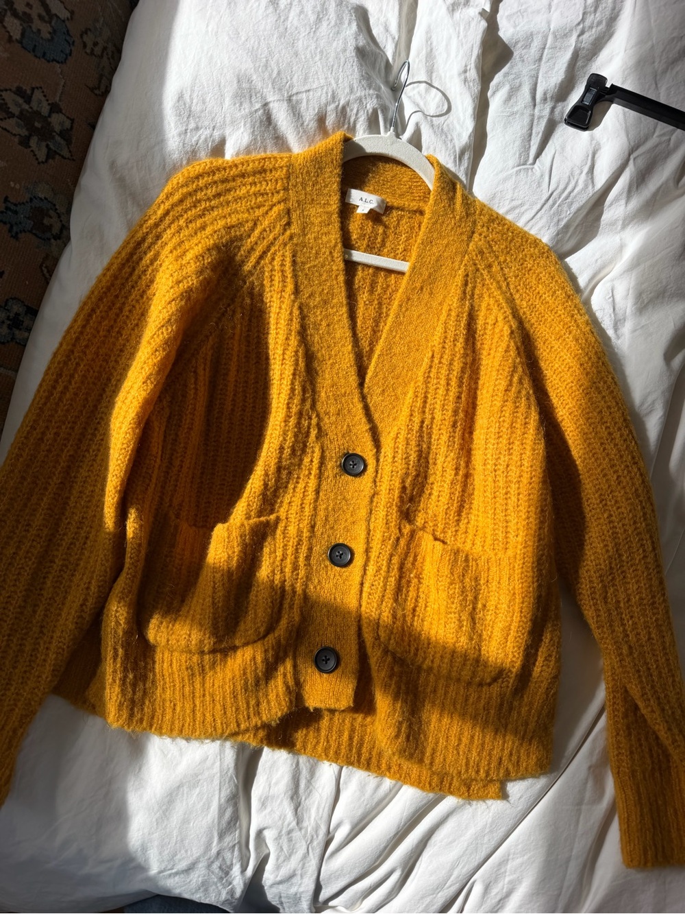 A.L.C. Golden Yellow Button-Front Ribbed Cardigan
